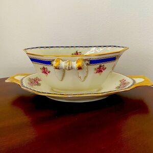 Vintage Czechoslovakian Handled Gravy Boat With Under Tray